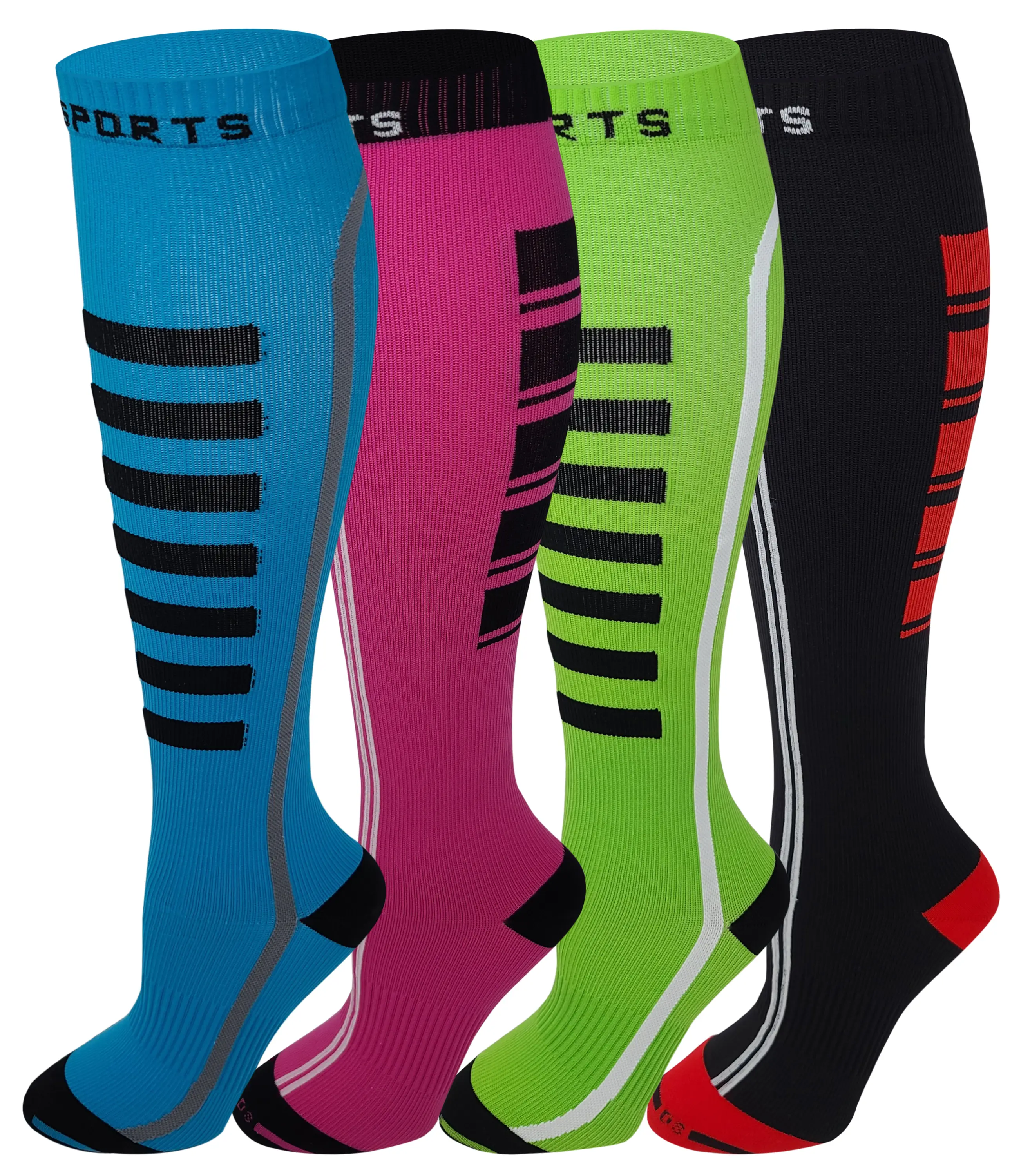 Knee High Compression Socks | Sports Athletes 8-15 mmHg  (4 Pairs)