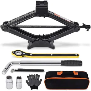 Car Jack Kit Scissor Jack for Car 2 Ton (4409 lbs) Tire Jack Tool Kit Universal Car Emergency Kit with Lug Wrench Tire Changing Kit for Car SUV (2T) workshop twist seal installer bearing driver kit Adjustable fuel Ratchet Screwdriver Bit Set