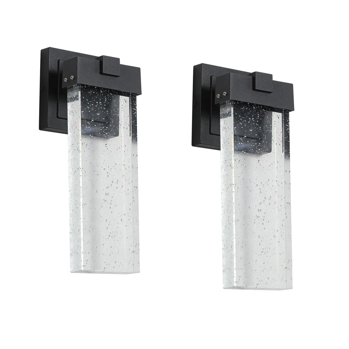 2-Pack Outdoor Crystal Wall Lights - 2 Sconces, 12W Die-Cast Aluminum Rustproof, Transparent Bubble Glass Shades, Water-Resistant Glare-Free for Porch, Garage