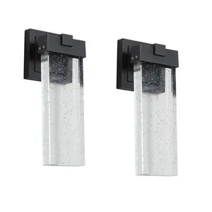 2-Pack Outdoor Waterproof LED Crystal Wall Lamp 12W Die-Cast Aluminum Rustproof Bubble Glass Shade Weatherproof Sconce for Porch Garage Patio Doorway