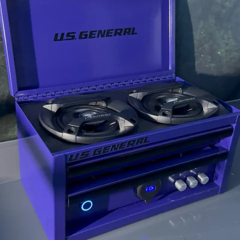 Purple mini tool box Bluetooth speaker- voltmeter- charging ports