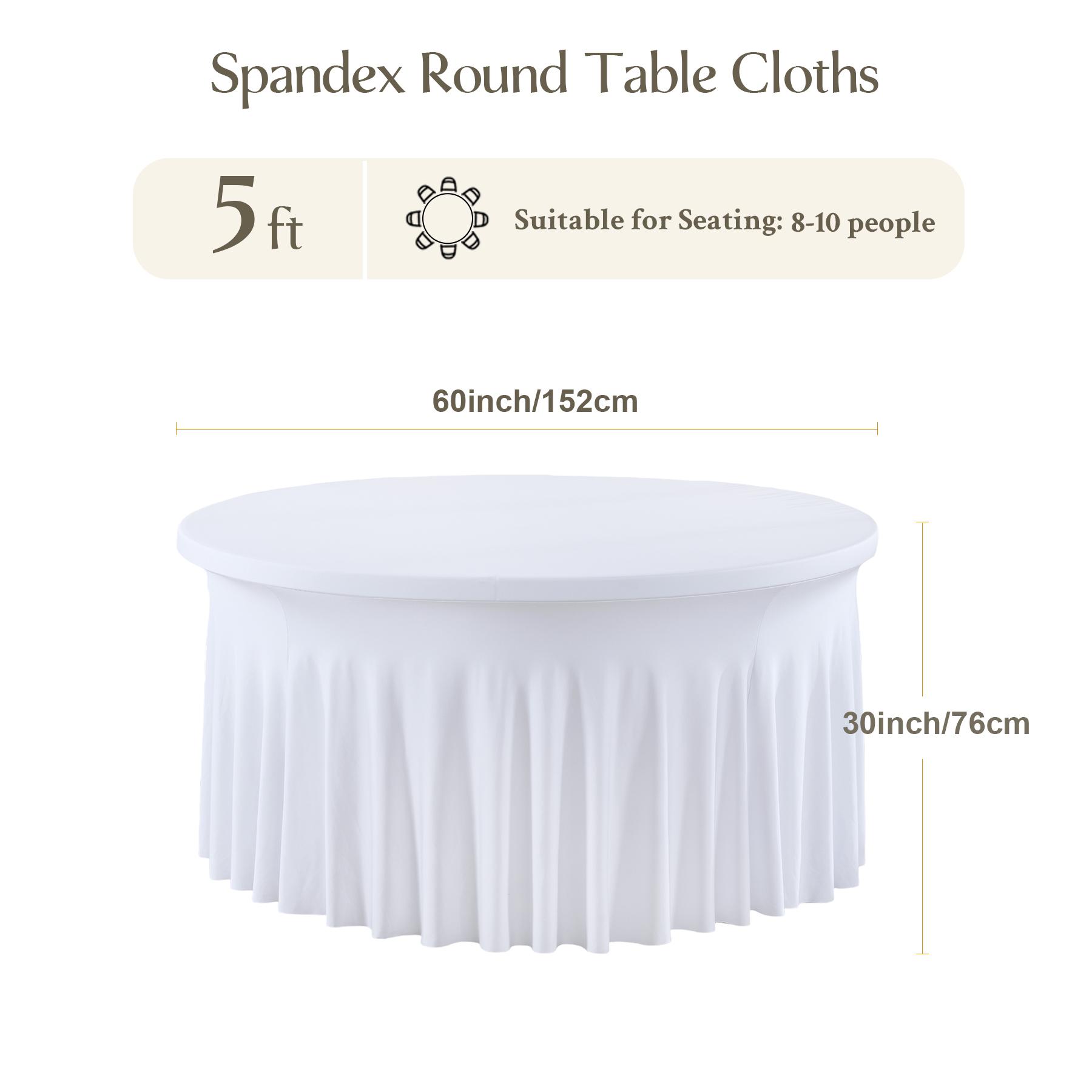 4/5/6 FT Round Spandex Tablecloth, Wrinkle-Free, Reusable, Stretch-Fitted Table Cover with Skirt for Weddings, Birthdays, Banquets, and Valentine's Day Parties