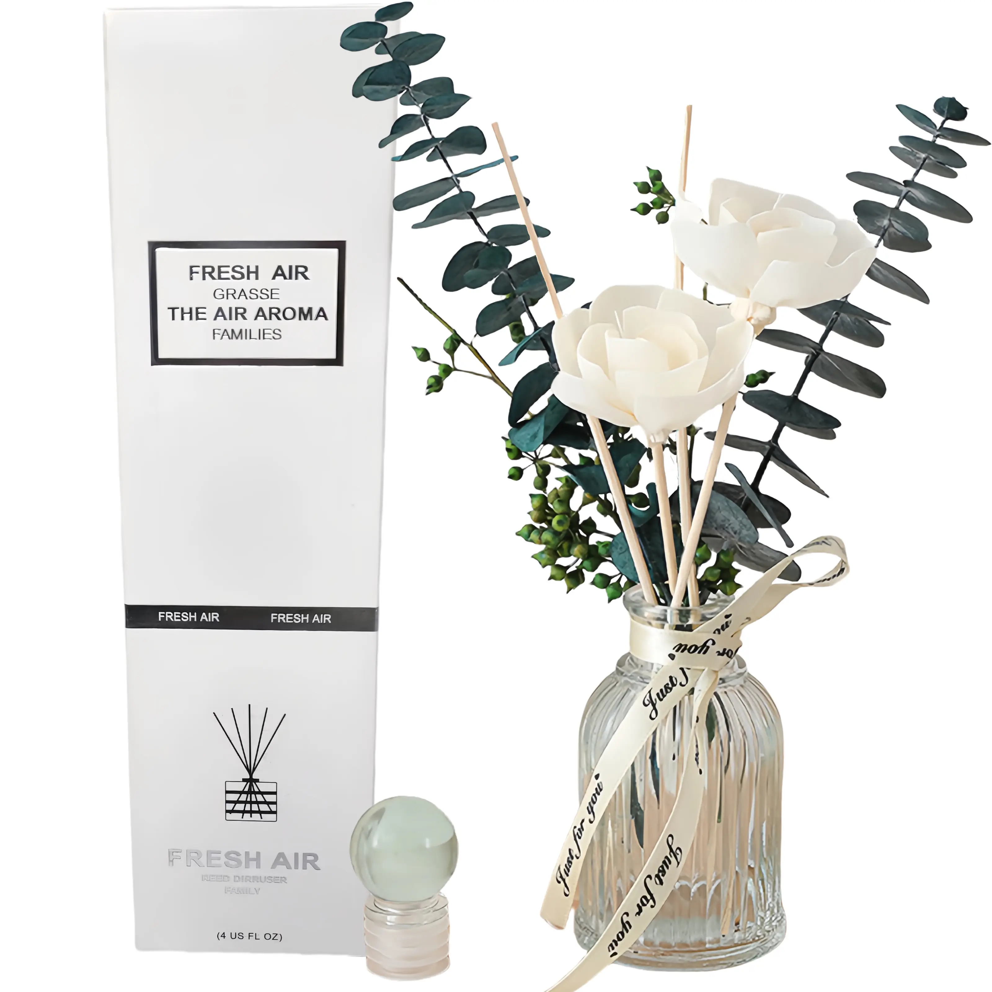 KBHOMFRA Dried Flower Reed Diffuser, 3.38oz(100ml) Jasmine Scented Freshener, Home Fragrance Gift with Diffuser Sticks for Room Decor & Aroma Bottle Arrangement
