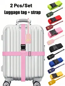 Adjustable Luggage Strap Set, Multifunction Straps, PU Leather Tag, Reflective Night Glow, Suitable for Travel, Business Trips, School Use, Travel Accessories