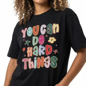 You Can Do Hard Things Graphic T-Shirt Y2K Aesthetic Retro Tee Motivational Quote Mental Health Shirt Colorful Groovy Smiley Face Print Casual Summer Top Trendy Preppy Sweet Wear for Women Girls