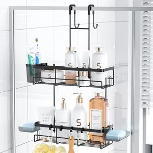 Over the Door Shower  Hanging: Black Rustproof Shower Organizer over the Door - No Drilling Bathroom Rack for Inside