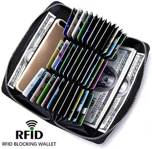 Credit Card Holder with 36 Slots: RFID Blocking Zipper Leather Wallet