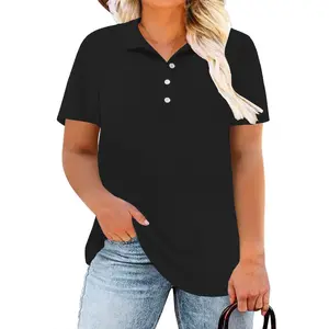 VOGARCE Plus Size Polo Shirts for Women Casual Button Down Collared Top Short Sleeve Comfy Stretch Work Shirt, Business Casual Blouse DPS1107