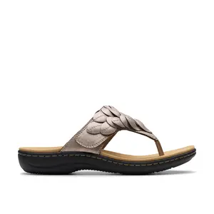 Clarks Laurieann Palm 26181707 Womens Brown Leather Flip-Flops Sandals Shoes