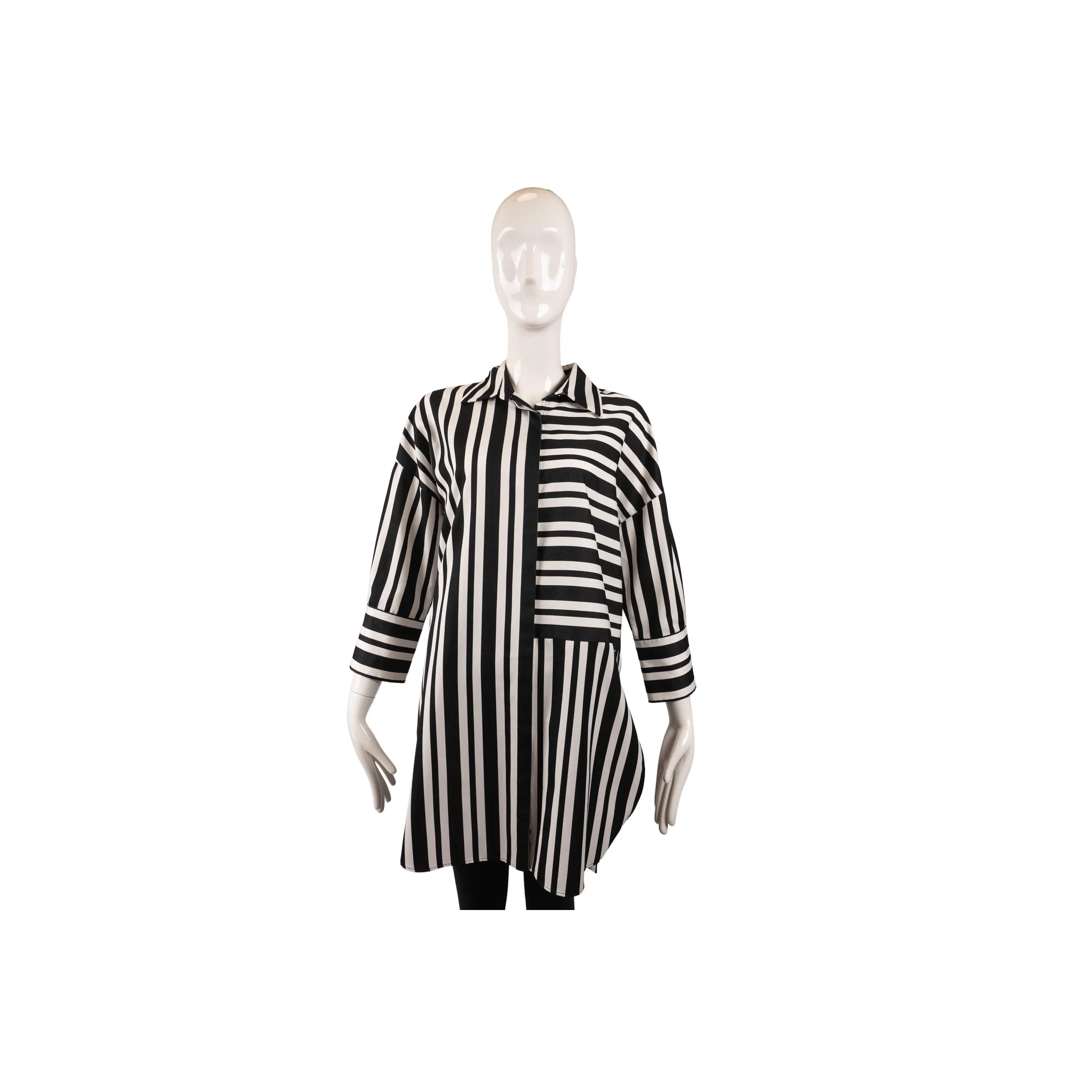 Akris White Striped Stand-Collar Dress Size 10