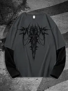 Men's Dragon Print Long Sleeve Tee, Loose Street Fashion Soft Comfy Crew Neck T-shirt for Daily Wear, Men's Top for All Seasons, Casual