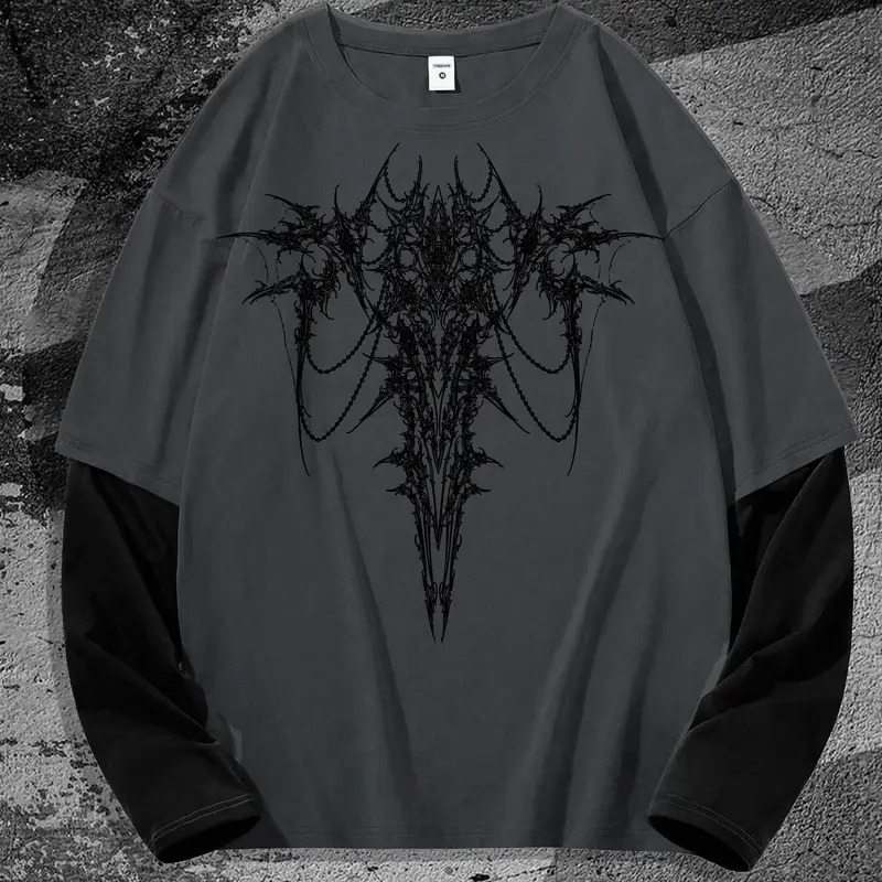 Men's Dragon Print Long Sleeve Tee, Loose Street Fashion Soft Comfy Crew Neck T-shirt for Daily Wear, Men's Top for All Seasons, Casual, Graphic T Shirt