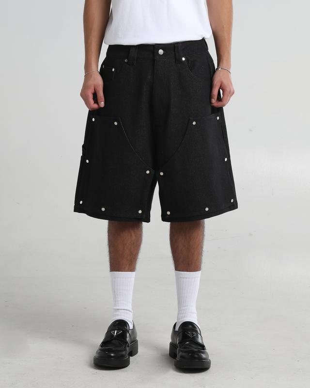 Double Knee Paisley Denim Shorts