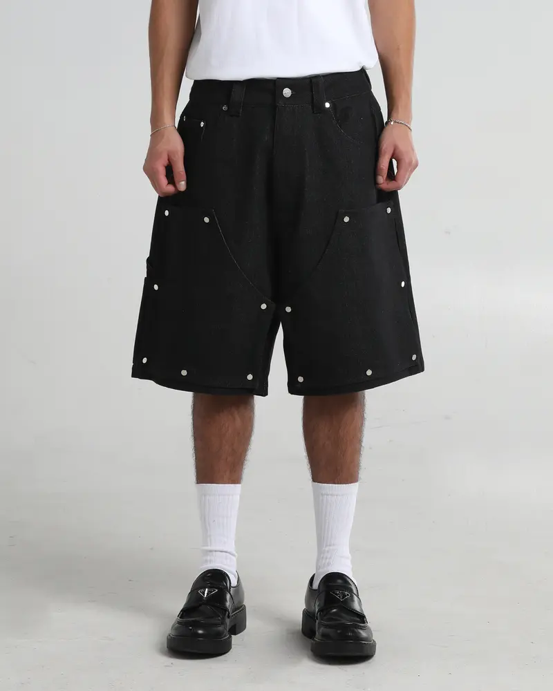 Double Knee Paisley Denim Shorts