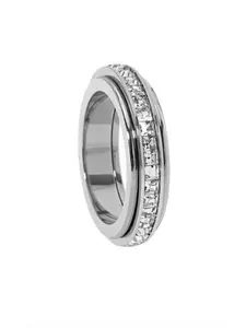 New Rhinestone Circle Small Square Drill Unique Stress Relief Rotatable Ring Jewelry, Fashionable Accessory for Women & Men