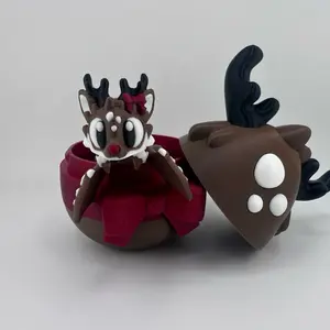 Christmas Reindeer Dragon and Egg Set 3D Printed with Interactive Egg and Lock Function for Festive Decor