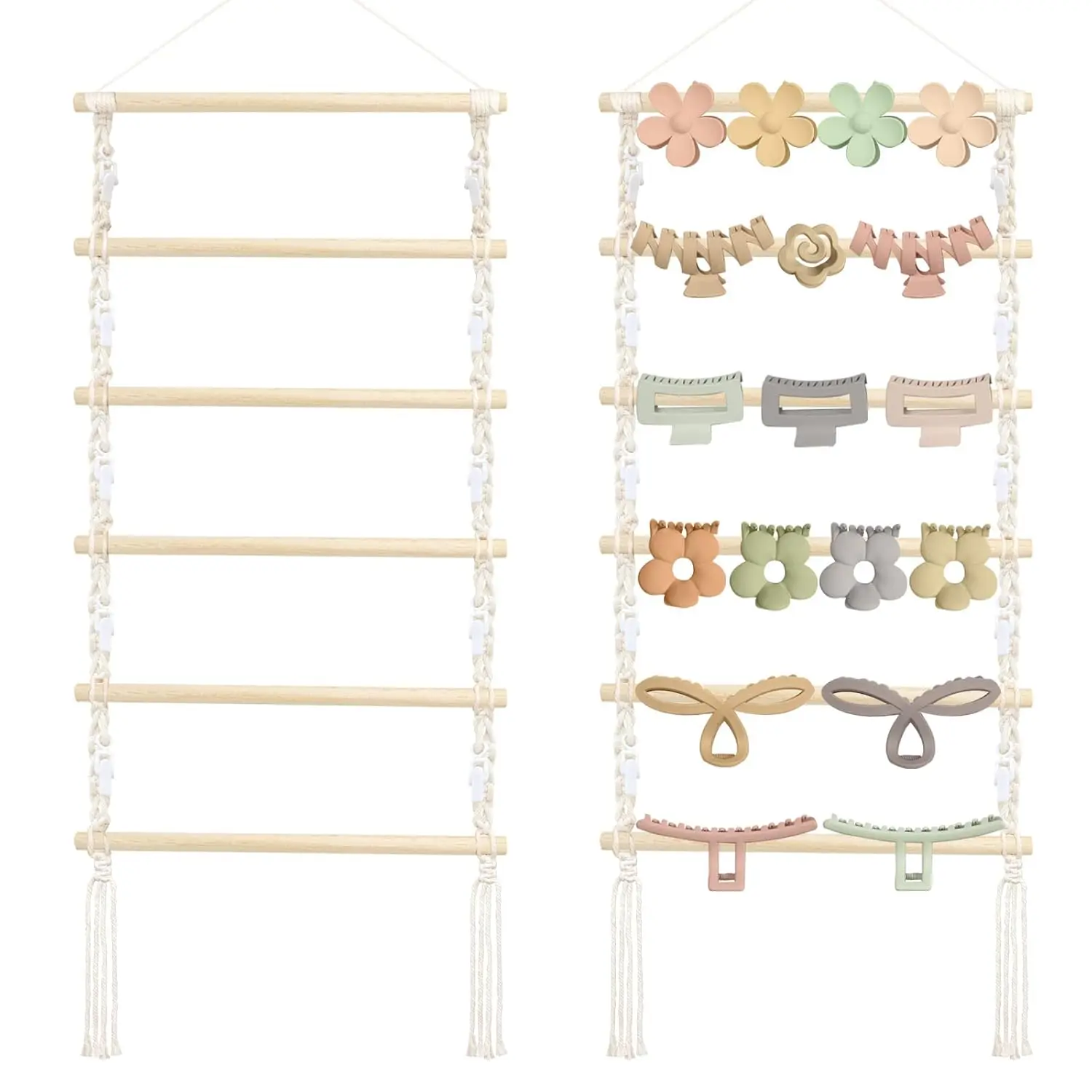 Hair Claw Clip Organizer,Macrame Hanging Hair Clip Holder and Storage for girls,Claw Clips Hanger  Boho Decor for Wall,Door,Closet