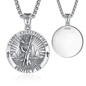 S925 sterling silver men's and women's st. christopher pendant necklace