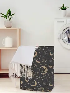 Sun Stars Moon Pattern Open Storage Box, Foldable Laundry Basket with Handle, Easy to Carry, Home Bathroom Collapsible Dirty Clothes Bucket
