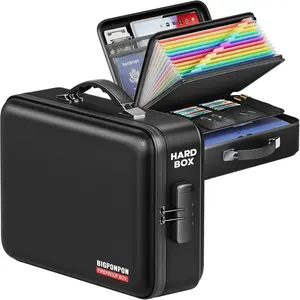 Fireproof Document Box Hard Case Highly Flame-Resistant Fire Proof Waterproof File Organizer with Lock Portable Fire Safe for Important Documents & Valuables Storage Black 15"*11"*5"