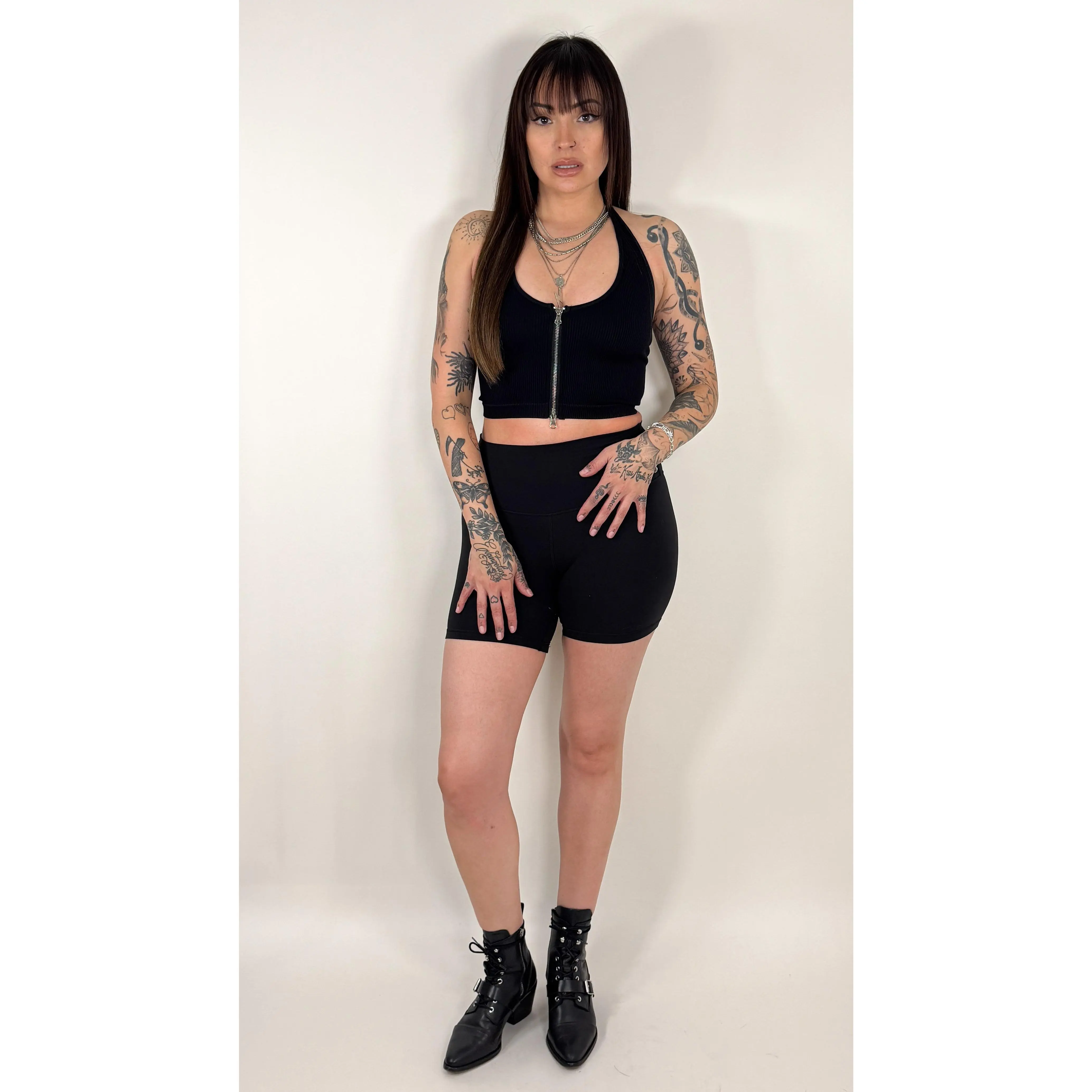 TRIPLE THREAT ZIP HALTER TOP