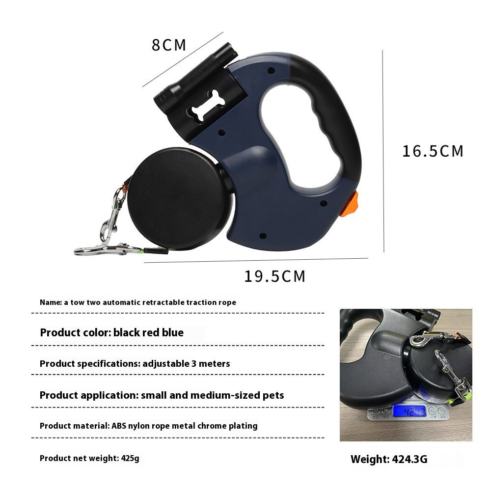 2-in-1 Adjustable Retractable Dog Leash Stretchable Traction Rope for Small to Medium Dogs Ideal Outdoor Walking Solution Retractable Design Versatile for Training and Walks swivel head Double Leash with Self-Shrinking Feature Waterproof Raised Rotating