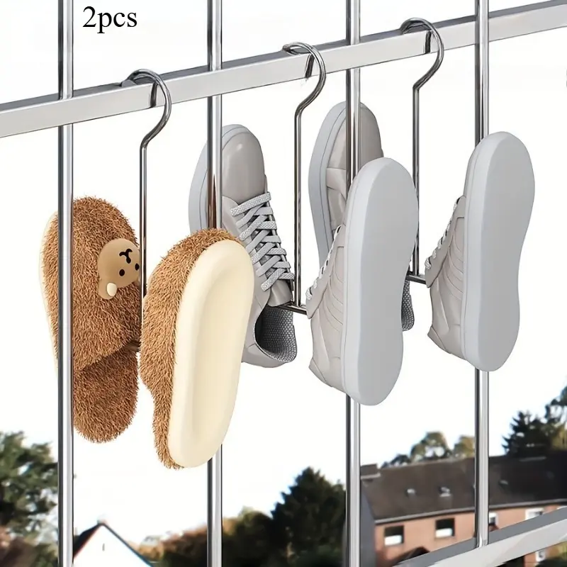 2pcs stainless steel shoe rack hanger - Space saving metal hanger, Space Saving Hangers, suitable for outerwear, hats, and slippers, perfect for indoor and outdoor use, entrance organizer, suspended shoe rack