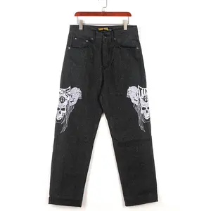GGOR Hip Hop Jeans Trendy Menswear Skull Straight Loose Casual Skate Pants