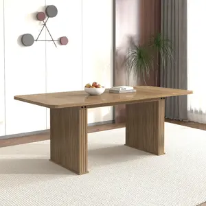 Modern Dining Table for 6-10 People, Wood Kitchen Table with Double Robust Pedestal, Wooden Dinner Table for Dining Room(without chairs)
