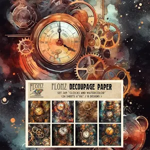 24 Sheets 6"x6" Paper Pack Clocks and Watercolor Vintage Styled Pattern Paper for Decoupage Craft and Scrapbooking