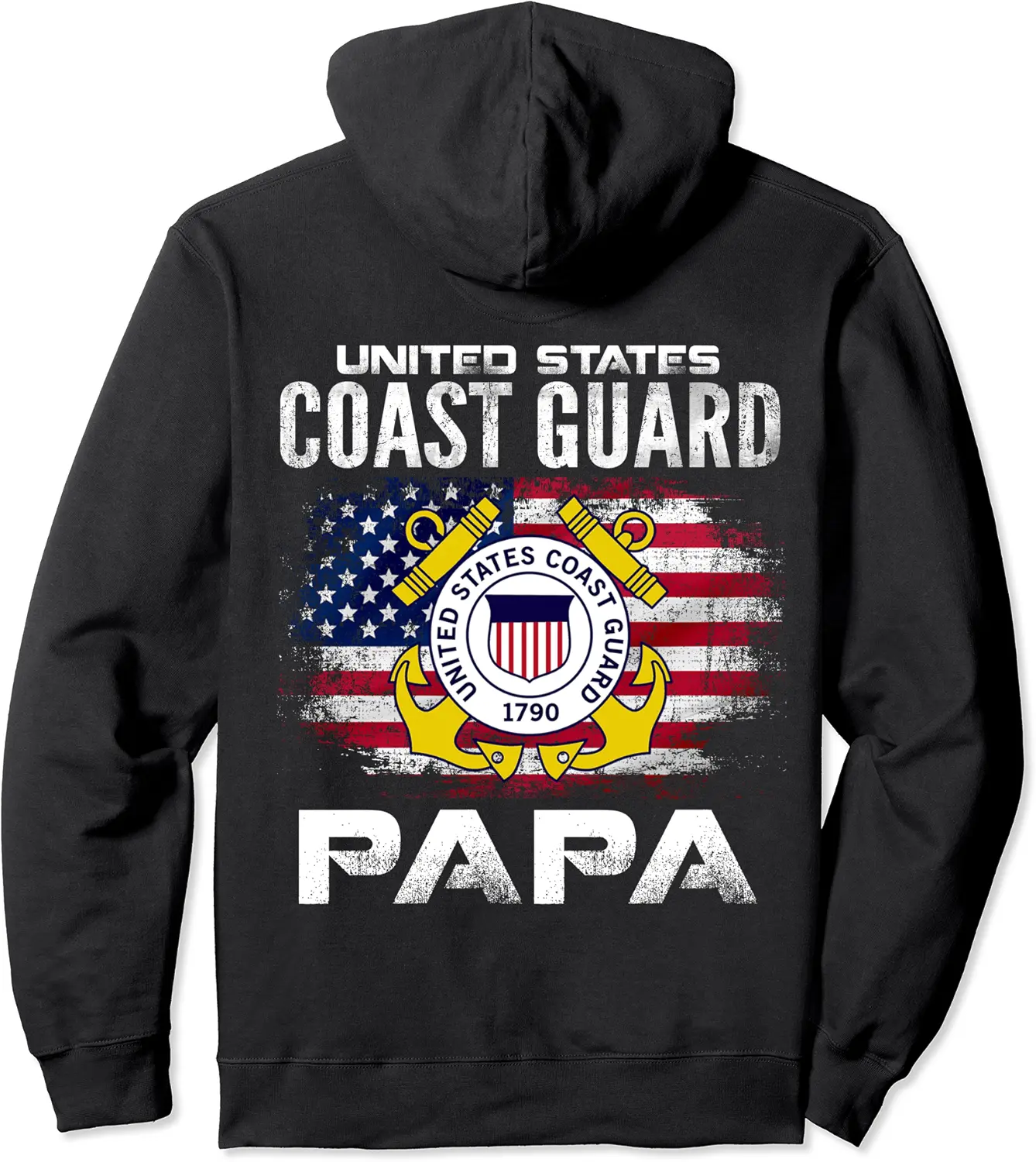 United States Coast Guard Papa With American Flag Gift Pullover Hoodie - Gabriellef Shop 81B08L32M18M