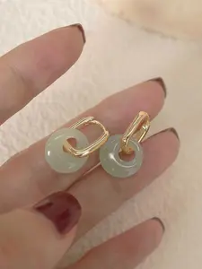 Fashion Round Geometric Faux Jade Earrings, Simple Elegant Women's Daily Wear, Versatile Stylish Earings for All Occasions
