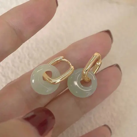 Fashion Round Geometric Faux Jade Zinc Alloy Dangly Earrings Jewelry, Simple Elegant Women's Daily Wear, Versatile Stylish Earings for All Occasions