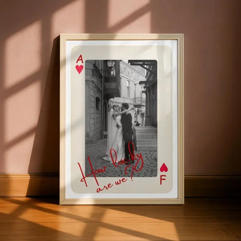 Custom Playing Card Couple Template, Custom Romantic Photo Poster, Editable Printable Love Art, Anniversary or Birthday Gift for Boyfriend or Couple Modern Home Decoration Artistic