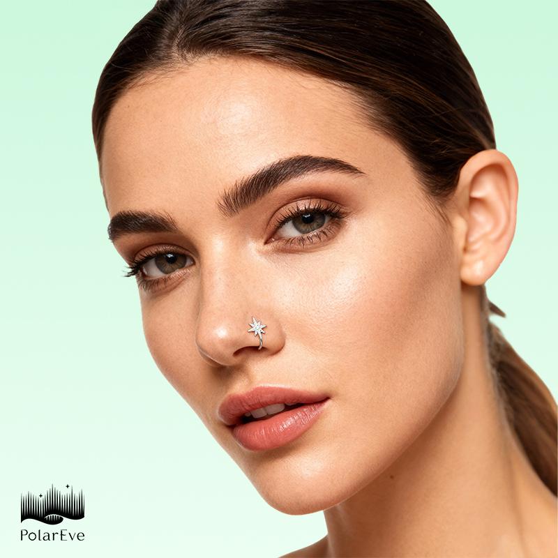 PolarEve 9pcs Non-Piercing Copper Nose Rings U Star Love Crown Zirconia Shapes Punk Rhinestone Clip-On Gold Nose Protection Bracelet Adjustable Jewelry Unisex