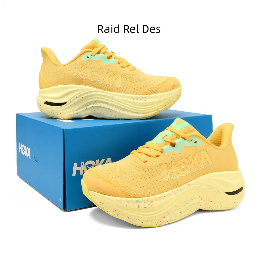 Breathable pale yellow athletic trainers with soft cloud foam curved midsole design