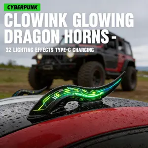 2-Pack LED Cyberpunk Dragon Horn Lights |   32 Modes + 16Hrs Battery |   No-Wiring Universal |   USB-C |   Detachable base