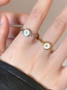 Customizable Fashion Clock Watch Ring, Sweet Cool Girl Stackable Open Ring, Adjustable Unique Design Band, Trendy Accessory