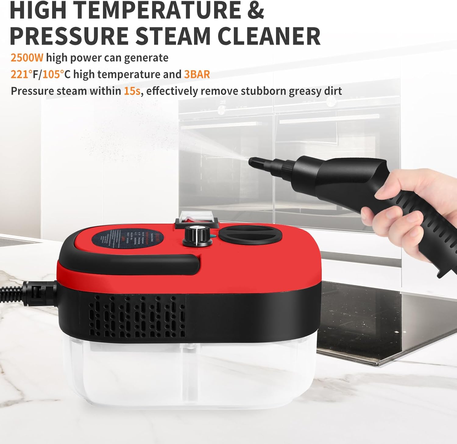 Pressurized Handheld Multi-Surface Natural Steam Cleaner with 14 Accessories, Powerful Chemical-Free Steam Cleaner, Suitable for Home and Cars, Cleaning Washing Machines, Air Conditioners, Kitchens, Summer Appliance Cleaning Tool. Home Use.