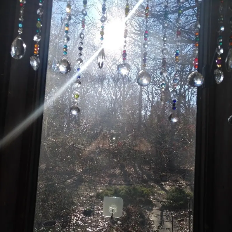 Window suncatcher, crystal window curtains, prism crystals, Multi colored crystals, boho decor