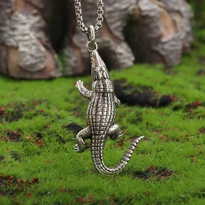 Retro Punk Domineering Animal Lizard Crocodile Pendant Necklace Men's Personality Trend Motorcycle Hip-Hop Accessories Jewelry