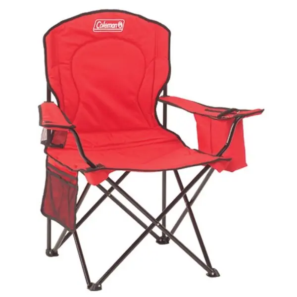 Coleman Quad Chair - Red, Adjustable Arms, Oversize, Extra-Large Padded Seat, Adjustable Portable Folding Collapsible Chair with Cooler Pouch, Outdoor Camping Hiking Furniture, Adjustable Portable Chairs