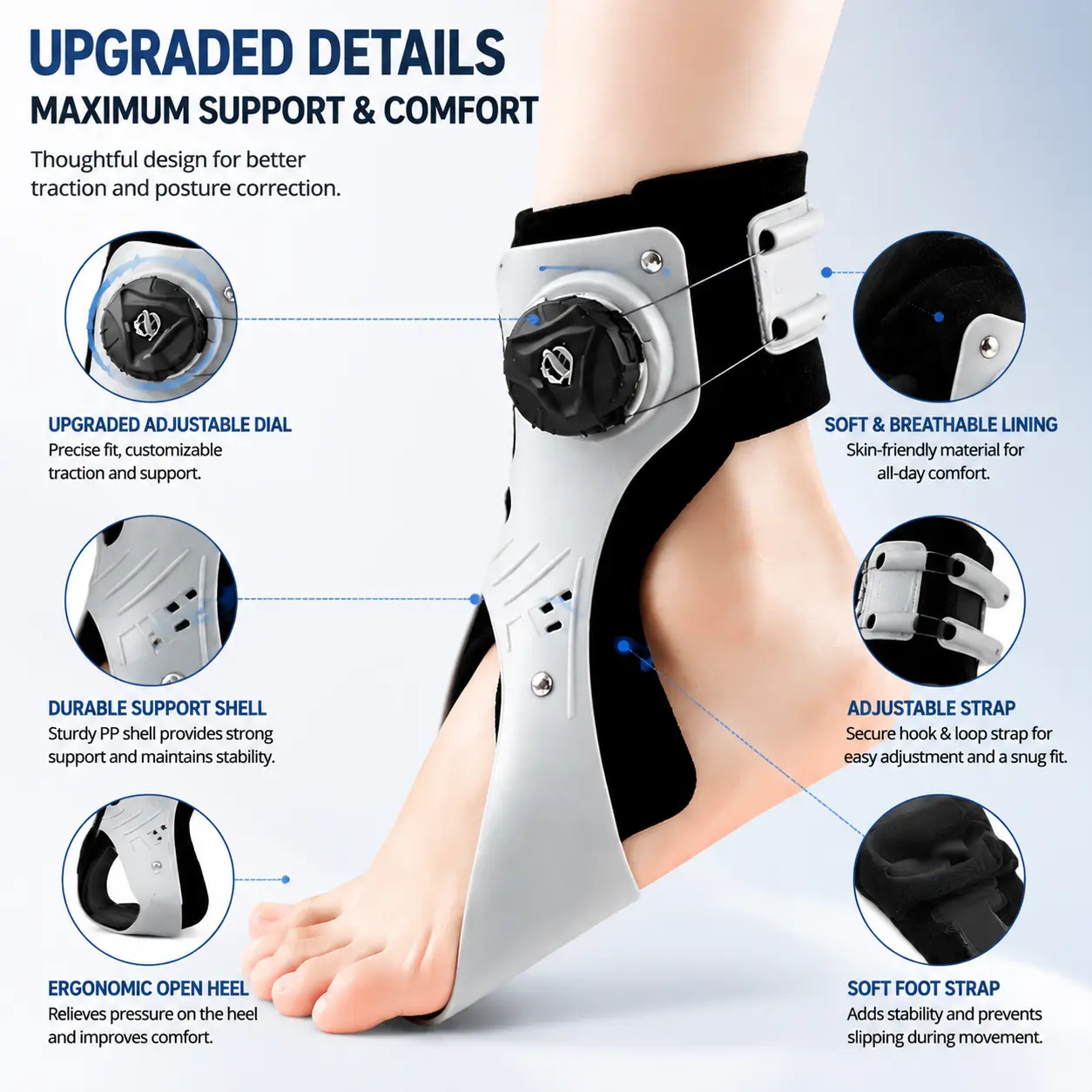 Adjustable Air Cushion Ankle Brace with Rigid Stirrup Stabilizer - Adjustable Ankle Sleeve, Compression Garment Protective Gear for Sports Injury Recovery, Prop 65 Safe