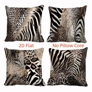 4pcs, Abstract Tiger and Leopard Print Themed Throw Pillow Covers, Khaki and Black Design, Home Décor Products, Suitable Living Room, Bedroom, Sofa and Bed Decoration, 2D Flat, Single Sided Printing, No Pillow Core