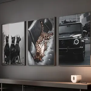 Set of 3 Black Fashion Print, Wall Art, Black Aesthetic Wall Art, Wild Leopar, Black Doberman Fashion Poster