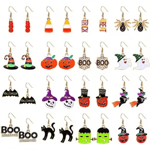Halloween Earrings Set, Spider Web Pumpkin Ghost Bat Drop Earring Studs for Women Halloween  Set for Party