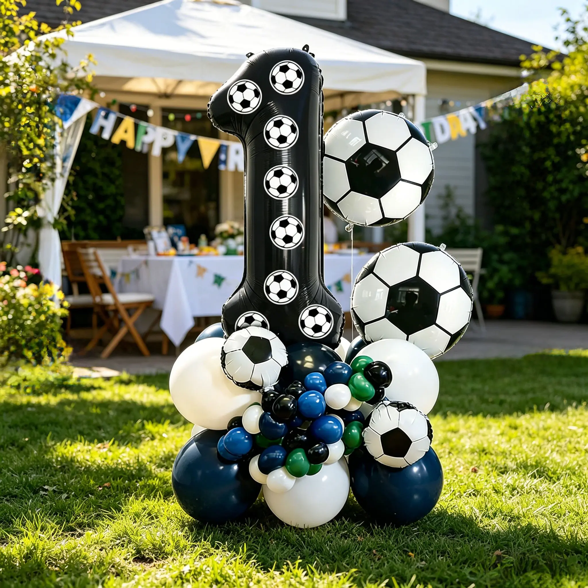 60pcs Football Theme Birthday Balloons Set, Includes Numbers 0-9, Latex Balloons for Kids Party, Soccer Event Decorations Aluminium Foil Balloons