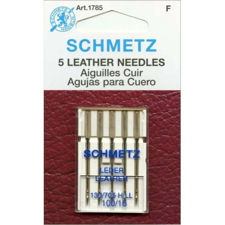 Schmetz 1785 Leather Sewing Needles - 100/16 Size, 100pk, Flat Shank, for Heavy Fabrics, Clean Cut, Prevents Skipped Stitches, Fits Most Household Sewing Machines, 1785 Model