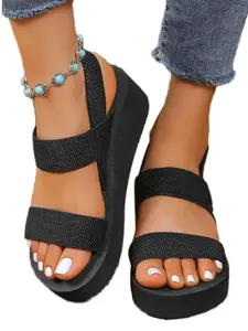 Women's Fashionable Solid Color Ankle Strap Platform Sandals, Casual Comfortable Sandals for Summer, Lightweight Breathable Shoes for Outdoor, Girl
