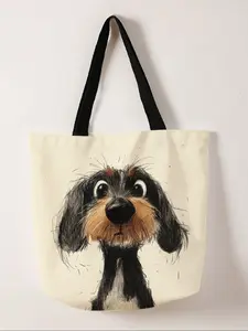 Dog Pattern Printed Casual Bag, Fashionable Shopping Bag, Storage Bag, Suitable for Travel, Tourism, Business Trips, All Seasons Use, Lightweight Shopping Bag